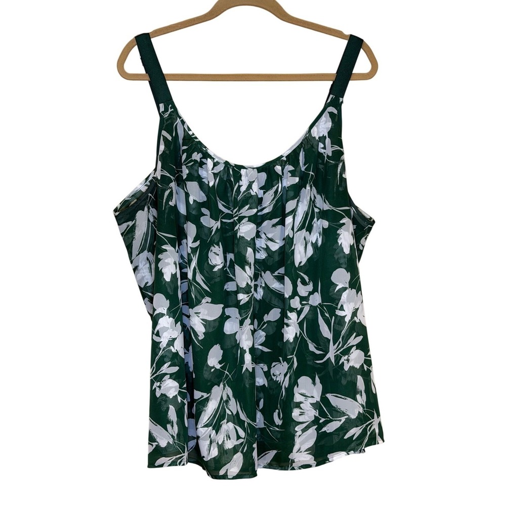 Lane Bryant Camisole Green Plus 28‎ Floral Adjustable Strap Tank Casual Tropical - Picture 2 of 7